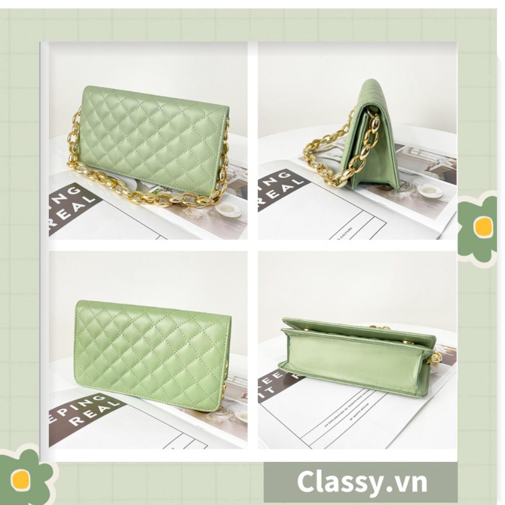 TÚI KẸP NÁCH nữ Classy CLASSIC, HÌNH HỘP VUÔNG HOẠ TIẾT CHẦN Ô, KHÓA XÍCH VÀNG TO BẢN RẤT SANG T594