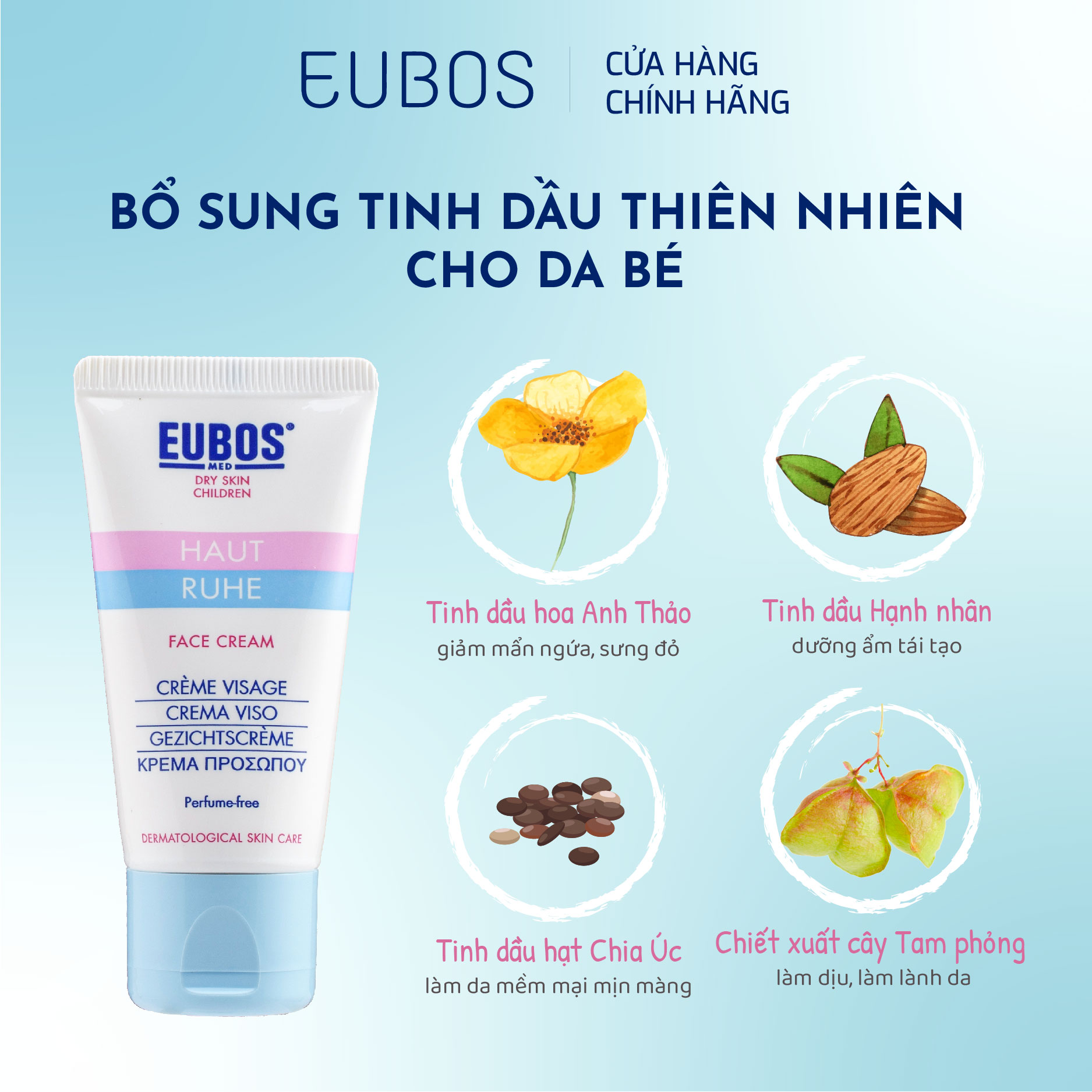 Kem Dưỡng Ẩm Da Mặt Ngăn Ngừa Da Khô Cơ Địa Cho Bé EUBOS BABY HAUT RUHE FACE CREAM 30ml (Đức)