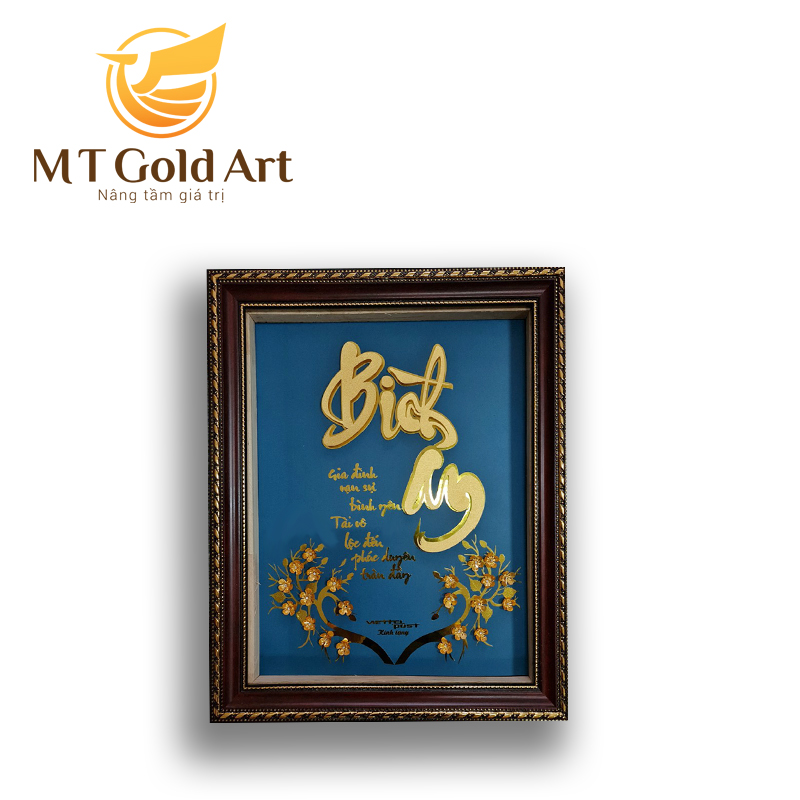 Tranh chữ bình an thư pháp dát vàng 24k 24k MT Gold Art- Hàng chính hãng, trang trí nhà cửa, phòng làm việc, quà tặng sếp, đối tác, khách hàng, tân gia, khai trương