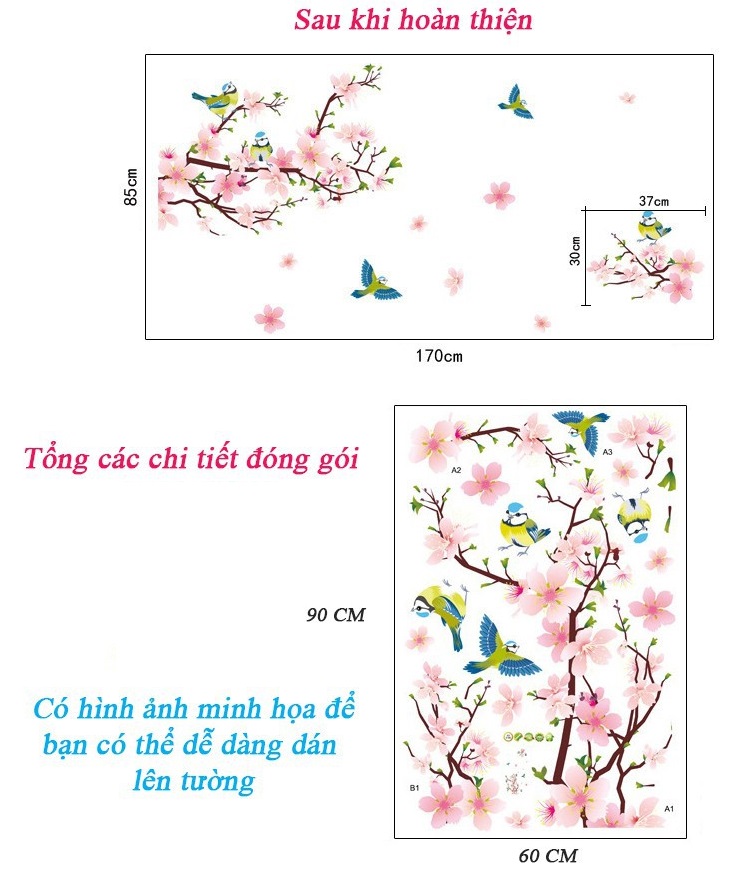 Decal dán tường cô gái dưới hoa đào lãng mạn