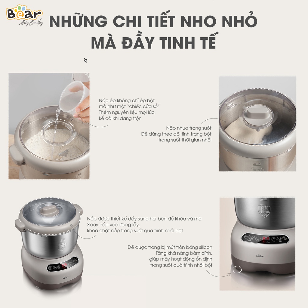 Máy Nhào Bột Bear 7L Đa Năng Ủ Bột, Trộn Bột, Nhồi Bột Nhanh Công Suất Lớn DM-B70V1 - Hàng chính hãng