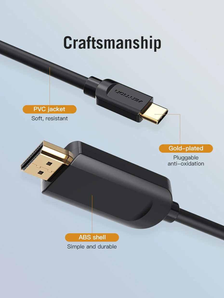 Cáp Type-C to HDMI cho MacBook, Điện Thoại, Laptop chất lượng 4K 2K 1,5m Vention CGUBG - Hàng chính hãng