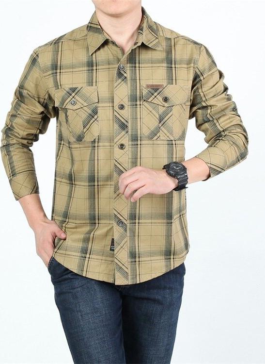 Men's Long-Sleeved Striped Cotton Plus Size Tooling Shirt