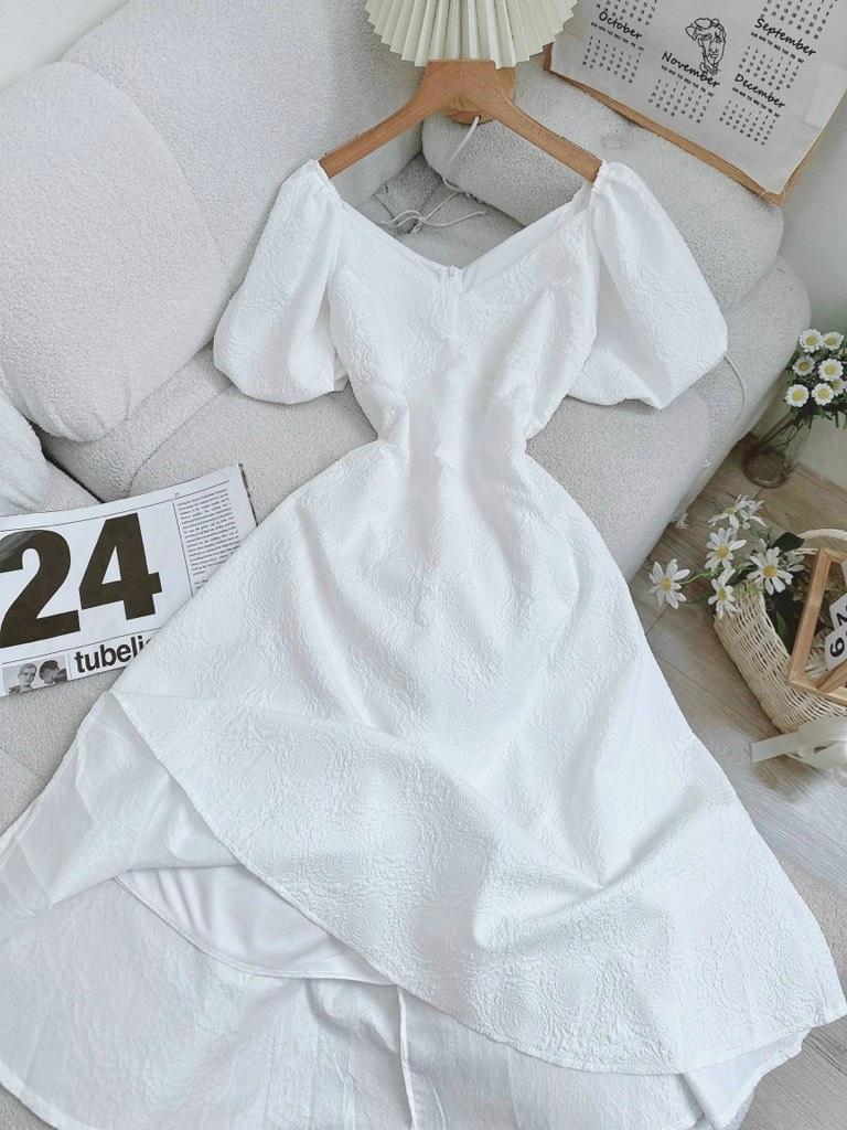 ĐẦM XÒE GẤM HOA CỔ V TAY PHỒNG 14438