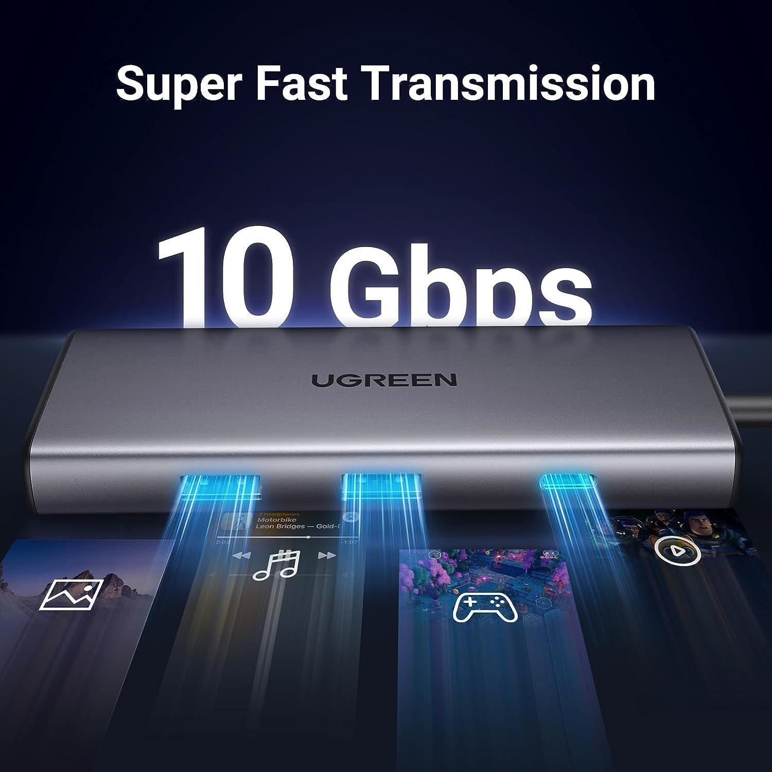 Ugreen UG15531CM498TK USB type C sang 1 x HDMI 4K30Hz + 1 x USB-C 3.2 + 1 x USB-A 3.2 10Gbps + SD + TF + USB-C PD 100W Bộ chuyển 7in1 - HÀNG CHÍNH HÃNG