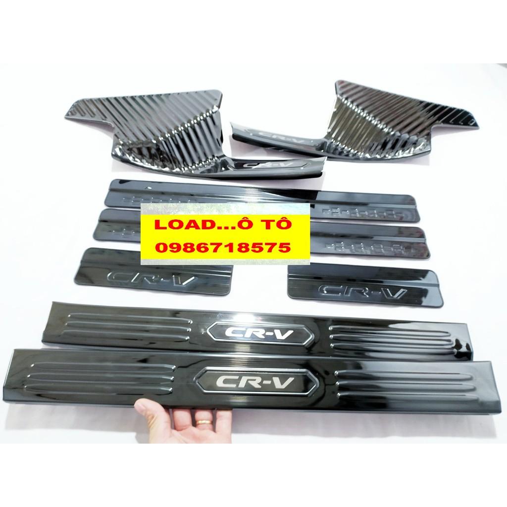 Ốp Bậc Cửa, Nẹp Bước Chân Xe Honda CRV 2023-2018 Trong, Ngoài Vân Titan Xước Cao Cấp