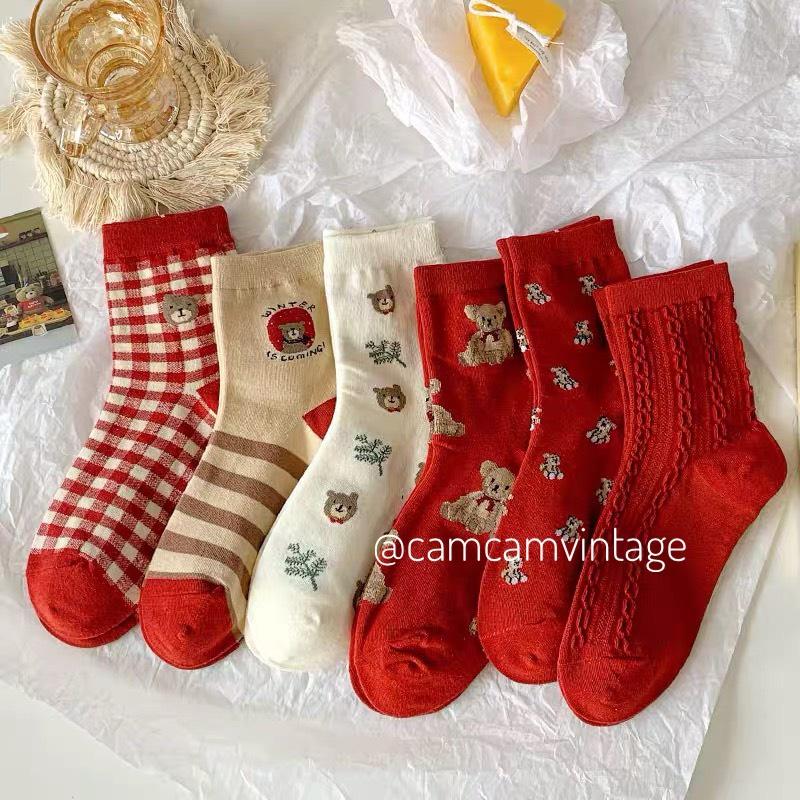 Set Tất Cổ Cao Nữ Vớ Cao Cổ Noel Tết Quà Noel Tất Tiêu Thư LOLITA ĐỎ Cổ Bèo Nhún Tất Vớ Nữ Camcam ULZZANG STYLE HÀN QUỐC