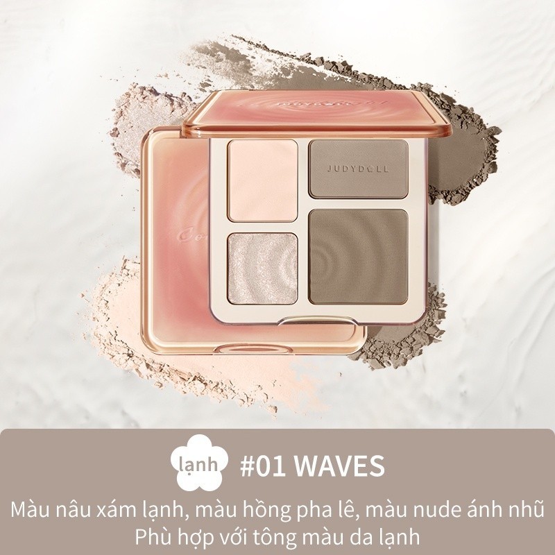 JUDYDOLL Bảng phấn tạo khối bắt sáng 4 màu Highlight Contour Palette Mềm mịn Tự nhiên Lâu trôi 9g