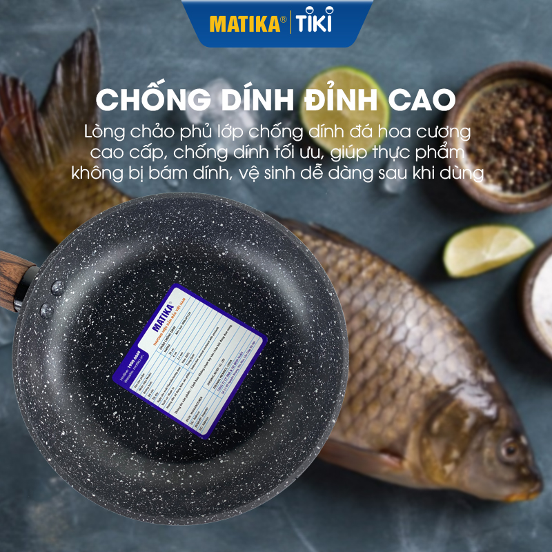 Chảo Chống Dính Vân Đá MATIKA MTK-SP1520 Đáy Từ Cao Cấp - Hàng Chính Hãng