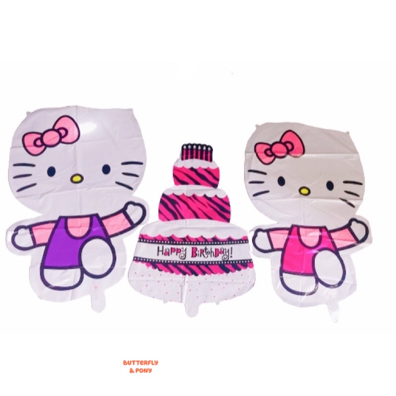 Set Bộ Trang Trí Sinh Nhật Hello Kitty Mèo Hồng Tím 2 Rèm,...Tặng Kèm Cây Bơm Bóng