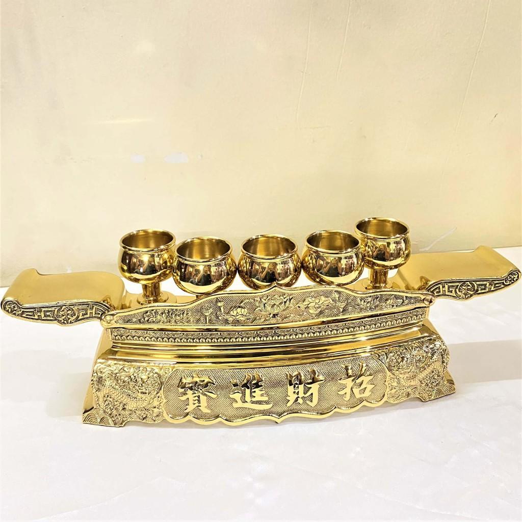 Bộ Chung Nước Cúng Khắc Sen Rồng Bằng Đồng mẫu 3