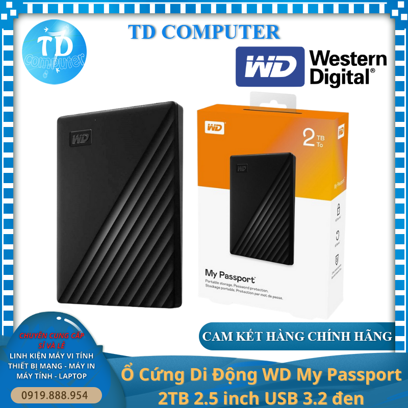 Ổ Cứng Di Động WD My Passport 2TB 2.5 inch USB 3.2 đen - Hàng chính hãng ASIA phân phối