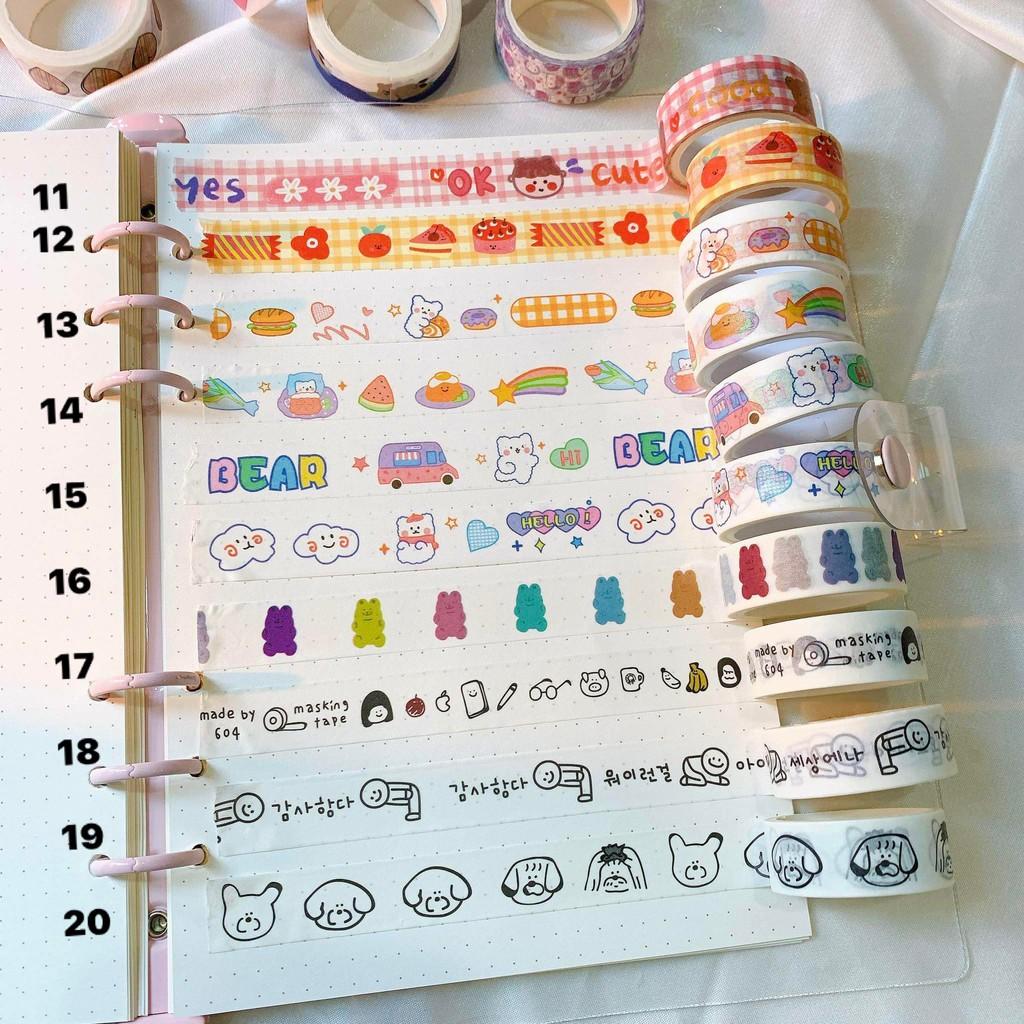 Cuộn Washi Tape Style Hàn Quốc - Băng Dính Hoạ Tiết Trang Trí Sổ Bullet Journal