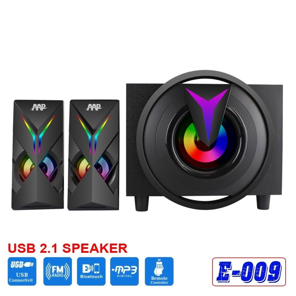 Loa Vi Tính 2.1 AAP E009 LED  (AUX, Bluetooth, USB, Thẻ nhớ, FM, Remote tặng kèm pin cmos) - HN