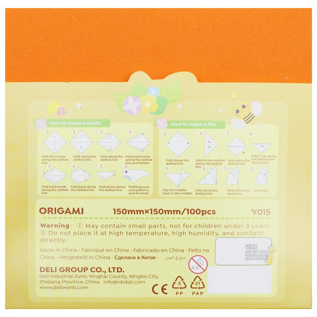 Giấy Gấp Thủ Công Origami - 15 x 15 cm - 10 Màu - Deli EY015 (100 Tờ/Xấp)