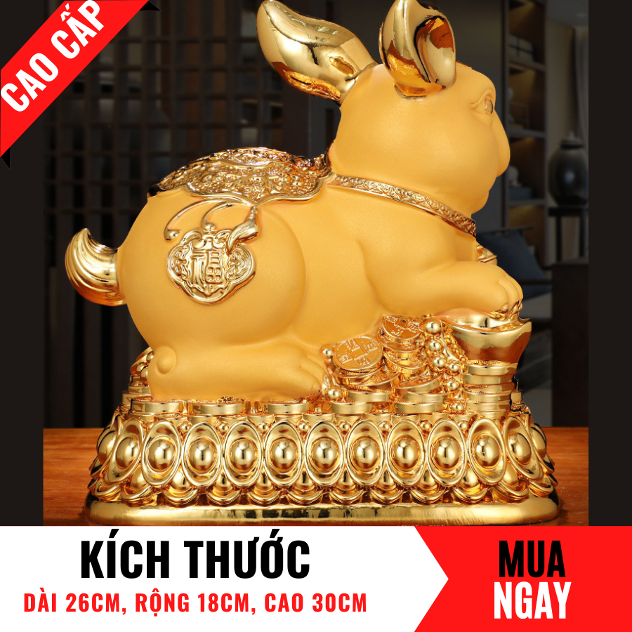 Tượng Thỏ Trang Trí Đựng Tiền Bằng Vàng Cát Mỹ Nghệ Cao 30cm