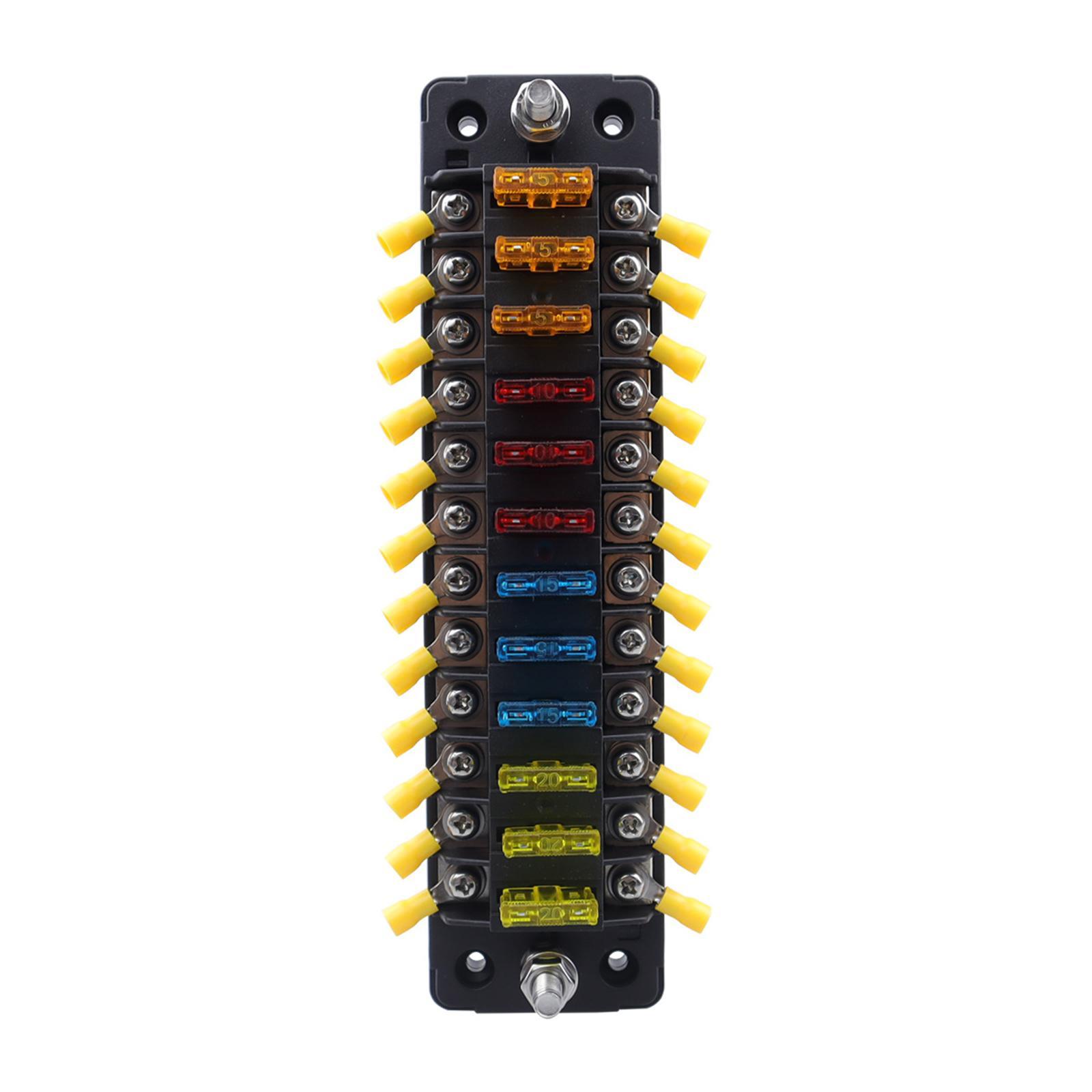 12 Way Blade Fuse Block Heat Resistant Fuse Box for Yacht Truck Vehicle