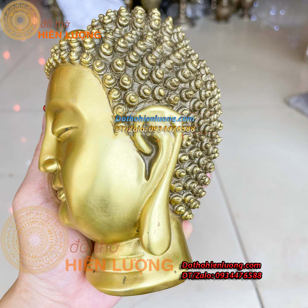 Tượng Đầu Phật Thích Ca Bằng Đồng Vàng Cao 17cm, Nặng 1,5kg Đẹp - Đồ Thờ Hiên Lượng