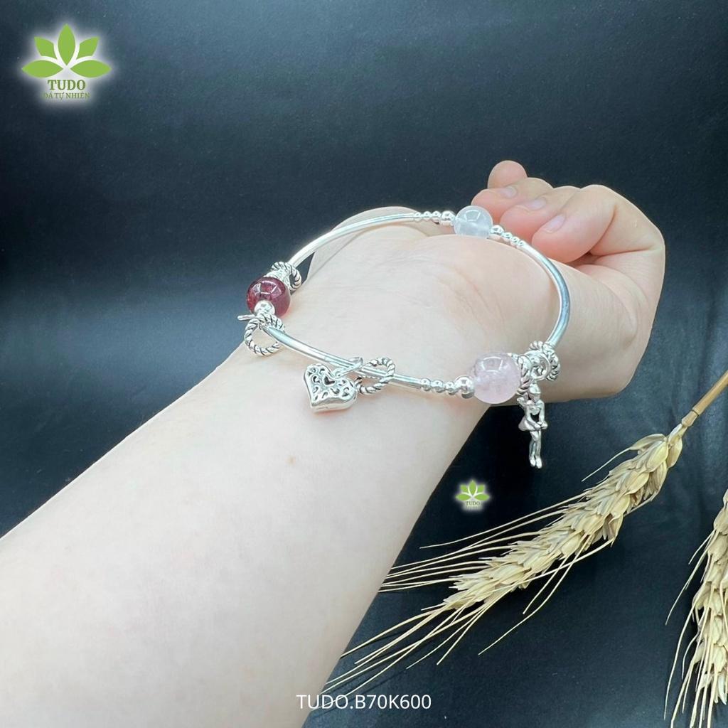 Vòng Tay Nữ Đẹp - Vòng Phong Thủy Đa Mệnh TUDO VCBTADH VCBTAH AG925 B70K600 Charm Trái Tim, Thiên Thần - Tình Duyên