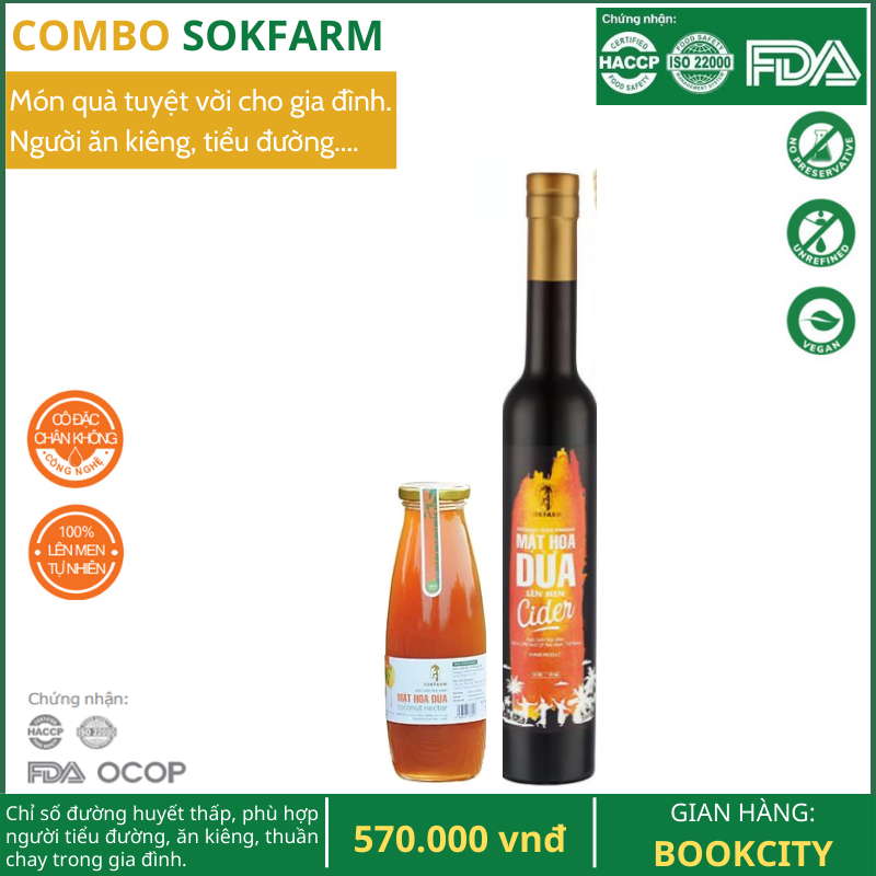 [COMBO SOKFARM] MẬT HOA DỪA CIDER 265ml + MẬT HOA DỪA CÔ ĐẶC 700Gram - 02 CHAI - CHÍNH HÃNG, ỔN ĐỊNH ĐƯỜNG HUYẾT, ĂN CHAY, ĂN KIÊNG