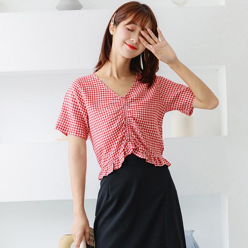Áo kiểu cổ chữ V phối nơ thiết kế thanh lịch