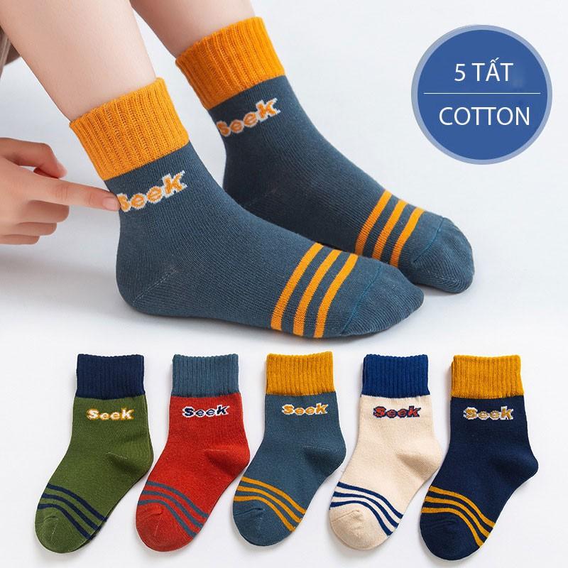 Set 5 Tất Cầu Vồng Cho Bé Trai Bé Gái Cao Cổ In Hình Dễ Thương Cao Cấp Dày Ấm Áp Chất Cotton