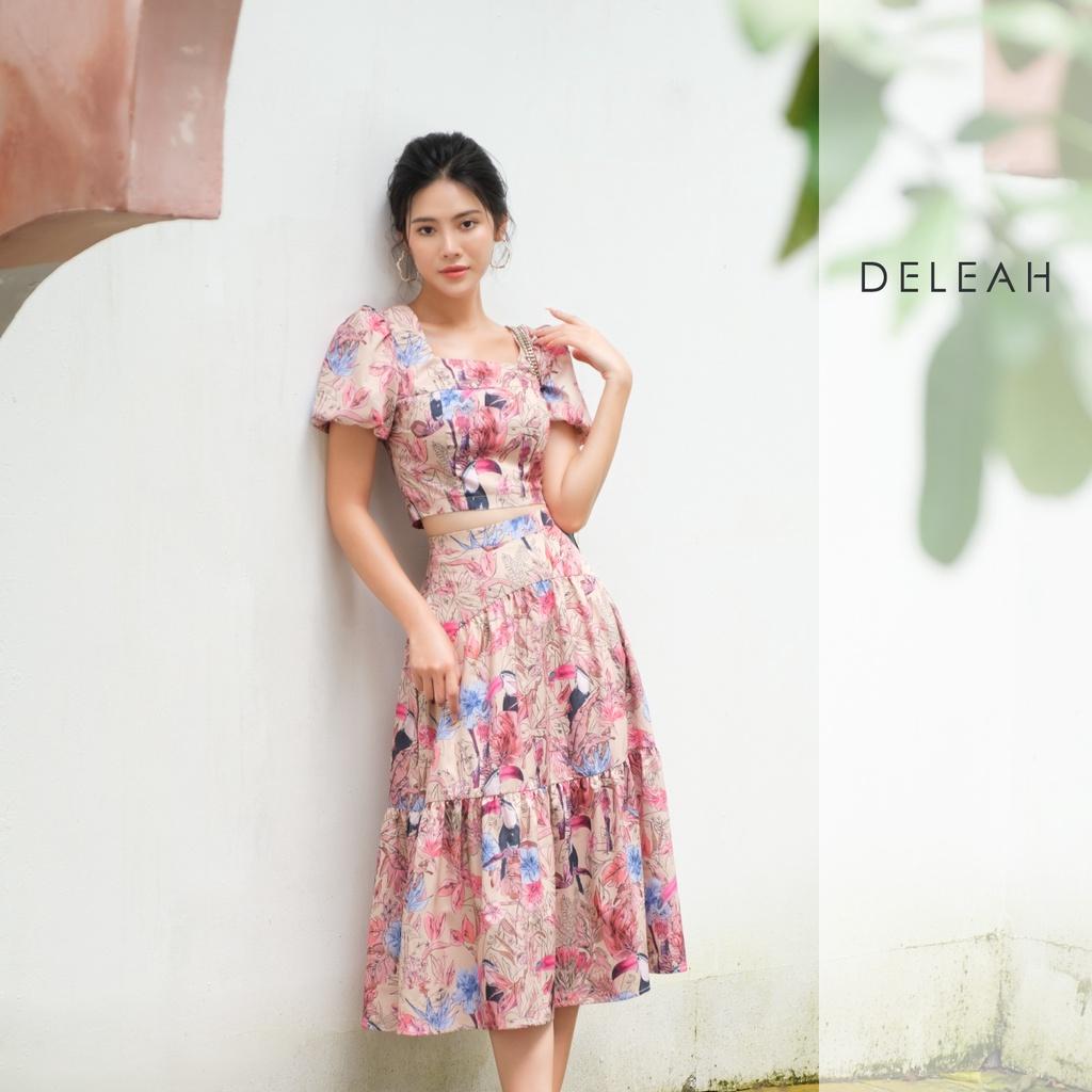 Bộ váy midi tay bồng De Leah