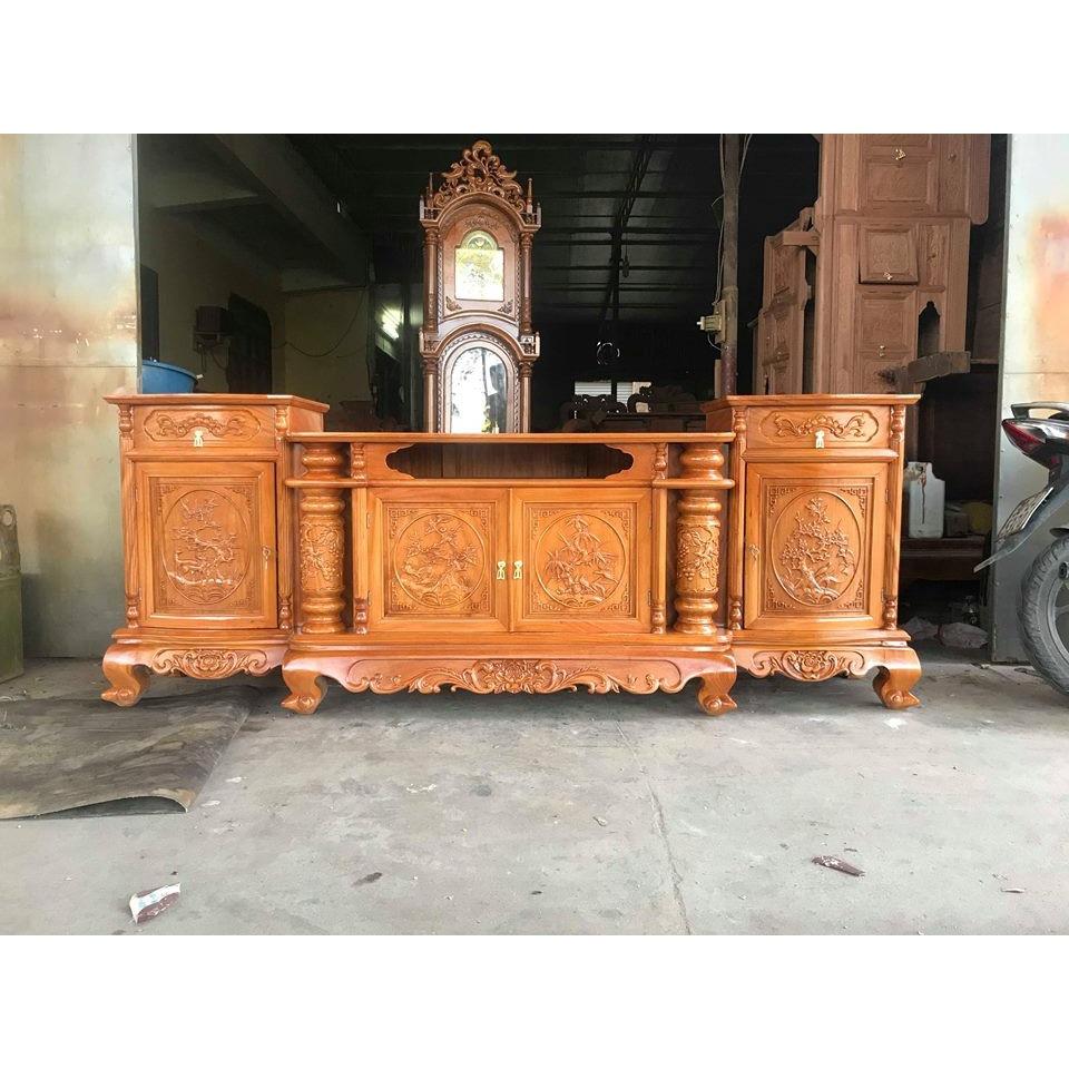 Kệ tivi phòng khách cột nho gỗ gõ đỏ