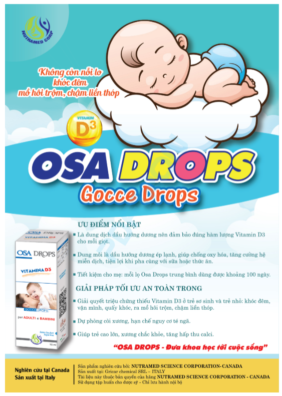 OSA DROPS Gocce Drops - Giải pháp tối ưu, an toàn trong giải quyết triệu chứng thiếu Vitamin D3 ở trẻ sơ sinh - Nhà máy liên doanh với Medinej -USA và đạt chuẩn GMP -WHO