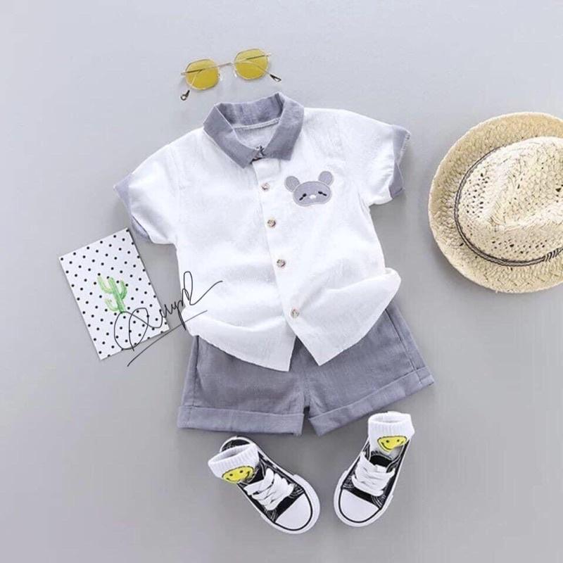 Set sơmi gấu vải đũi cho bé trai