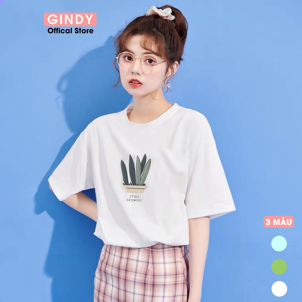 Áo phông nữ GINDY áo thun tay lỡ cổ tròn dáng suông phong cách năng động A20021