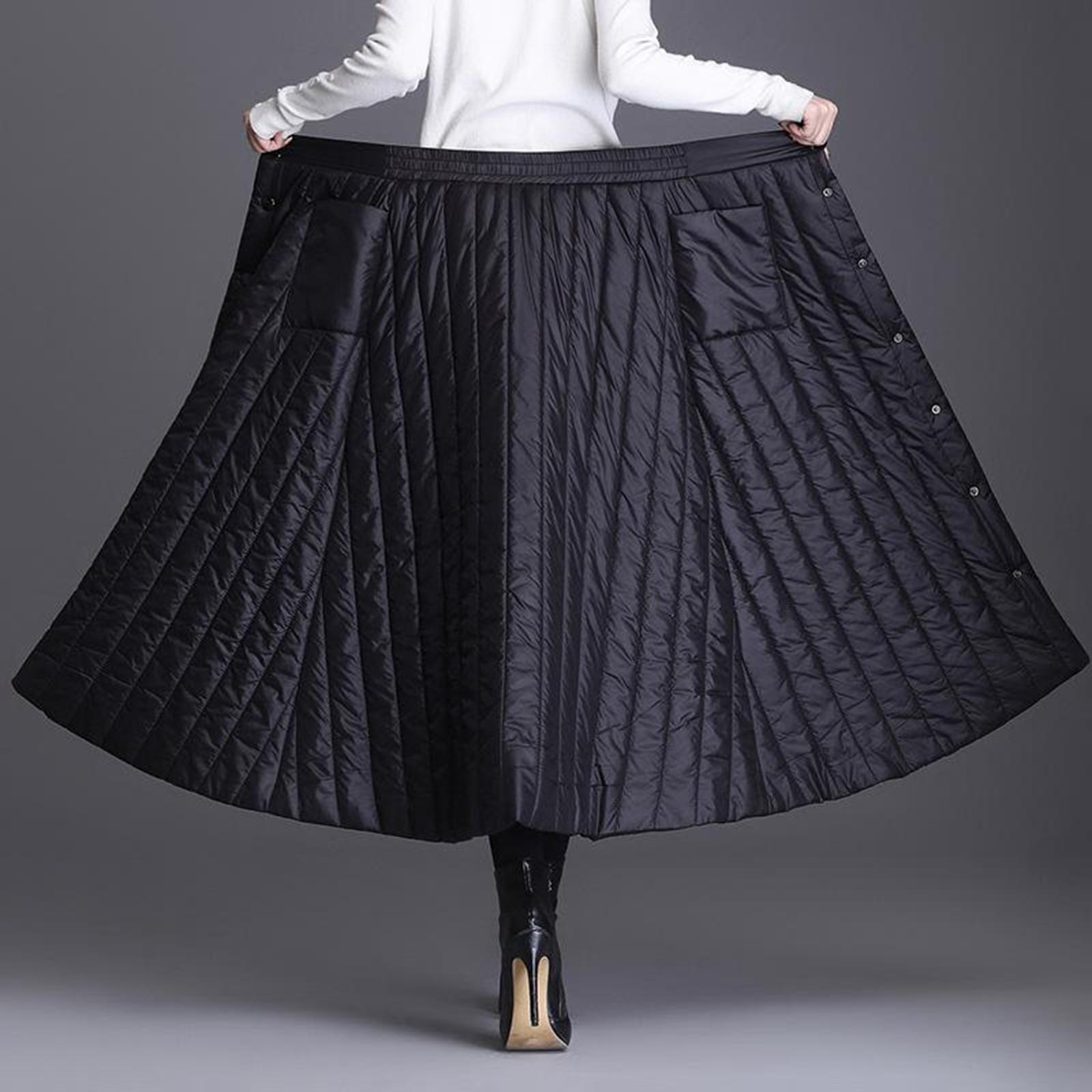 Winter Women's Down Cotton Skirt High Waist Casual Black Long Skirt for Women Thick Warm Female Padded Skirts