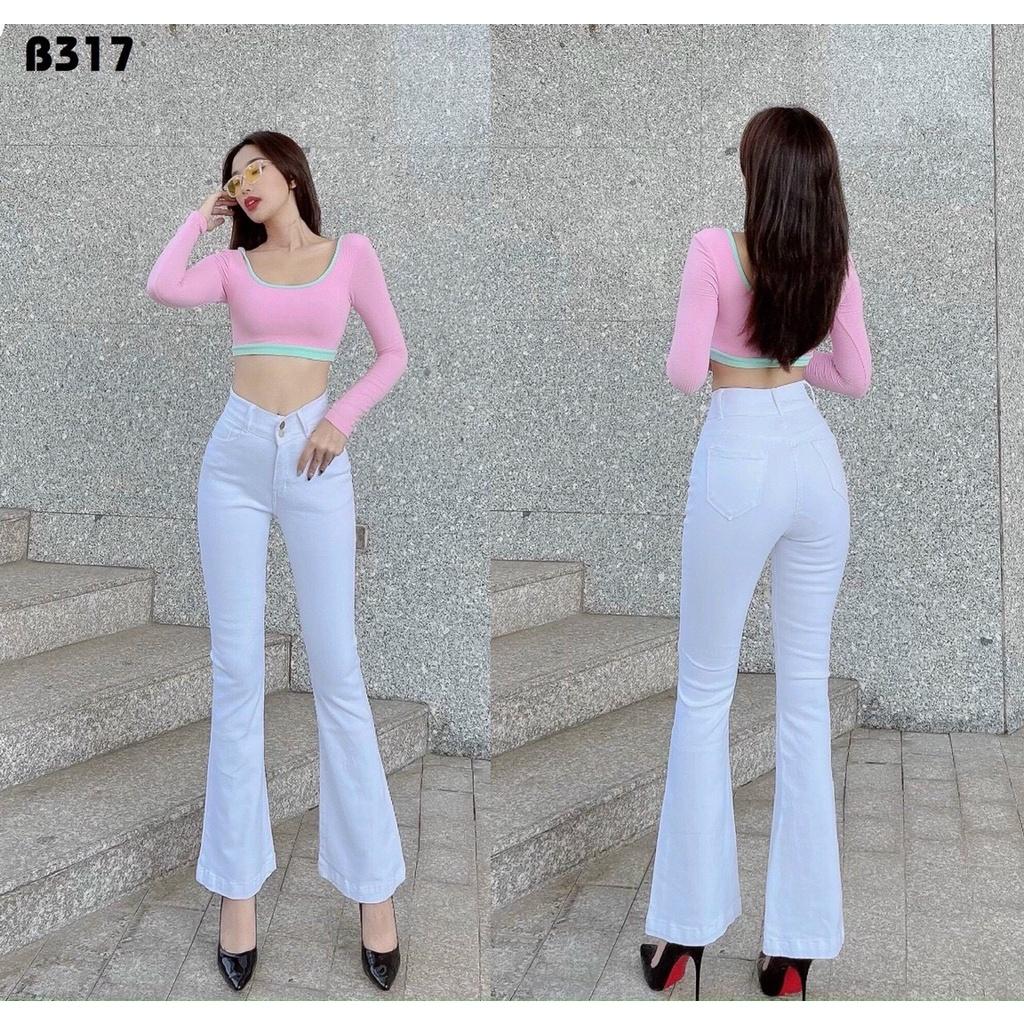 Quần Jean Trắng Ống Loe Dài Lưng Cao Co Giãn Đẹp STore 257
