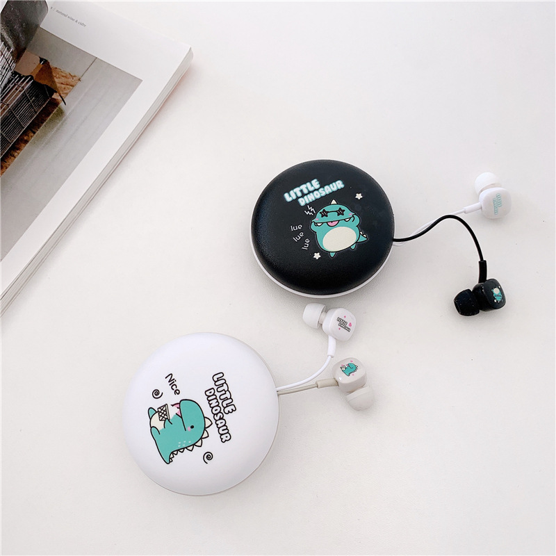 Bộ Tai Nghe Và Hộp Đựng Hàn Quốc Khủng Long (In - Ear) Cực Cute - Có Mic Đàm Thoại