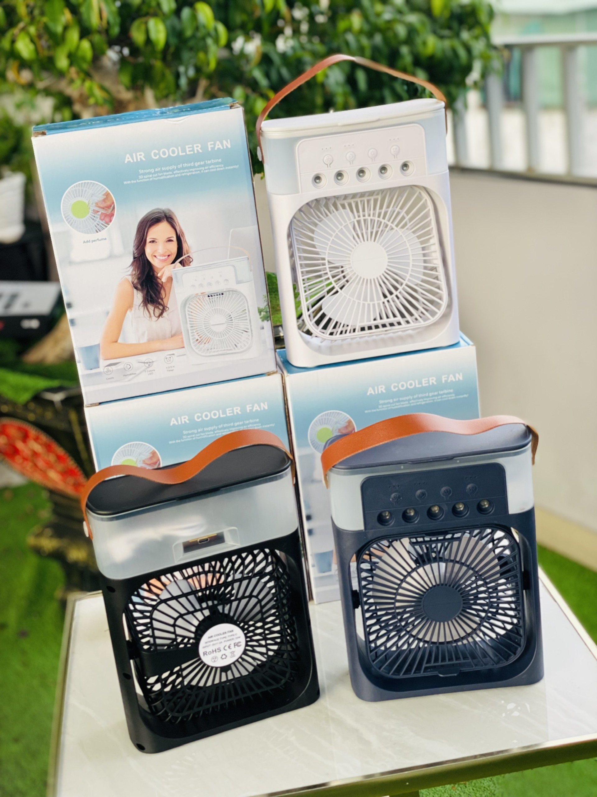 Quạt Điều Hòa Hơi Nước Mini A60 600ml , Quạt Phun Sương Tạo Ẩm Làm Mát Để Bàn Văn Phòng 5 Vòi Phun Đèn Led Nhiều Màu hàng nhập khẩu