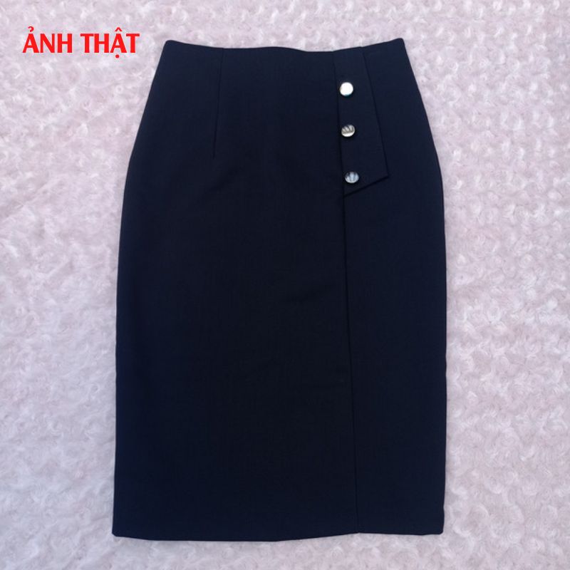 Chân Váy Dài, New Design Thiết Kế Phối Nút Trẻ Trung ,Dáng Váy Bút Chì Dài 62cm, 3 Màu Chủ Đạo ,Chất Vải Tốt, Co Giãn CV0012