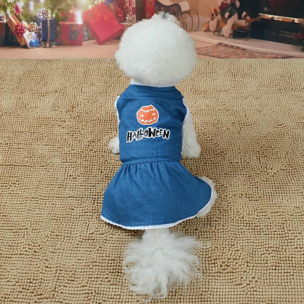 Halloween Pet Dog Dress Jeans Skirt Puppy Clothes Apparel Accessory