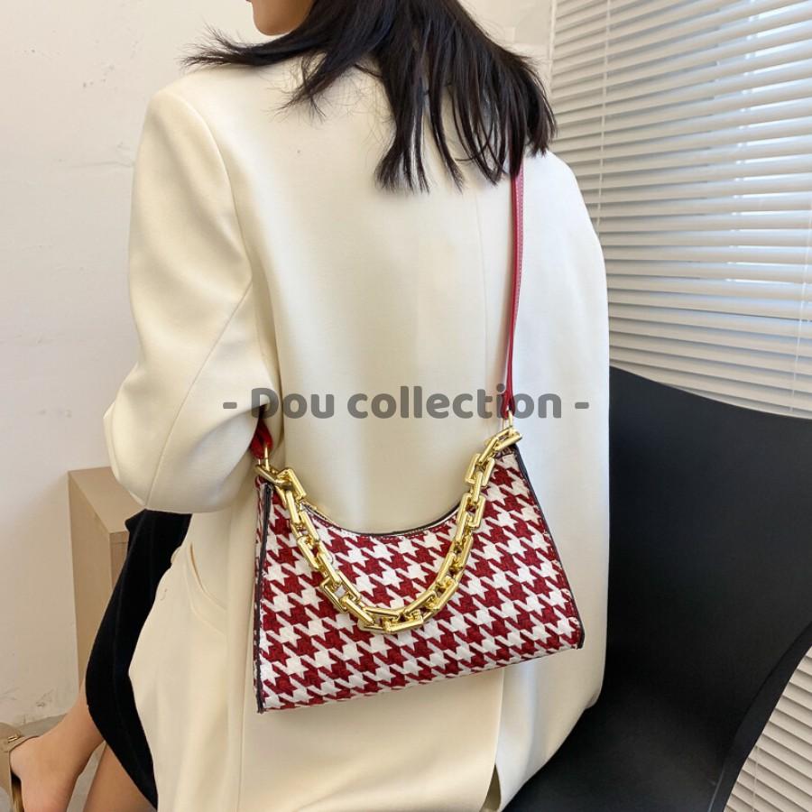 Túi Xách Đeo Chéo Thời Trang Thu Đông Phối Xích Họa Tiết HOUNDSTOOTH Sành Điệu - Mã XT031