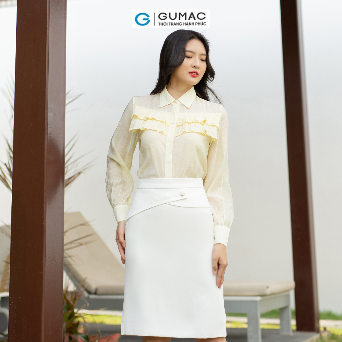Áo sơ mi nữ phom rộng vừa đô kiểu vải tơ mềm mịn GUMAC AD08068