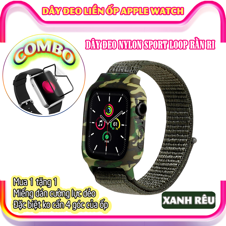 Dây Đeo liền ốp dành cho Apple Watch 7/6/5/4/3/2/1 size 38/40/41/42/44/45mm Sport Loop Nylon rằn ri - nhiều màu (tặng cường lực dẻo theo size)