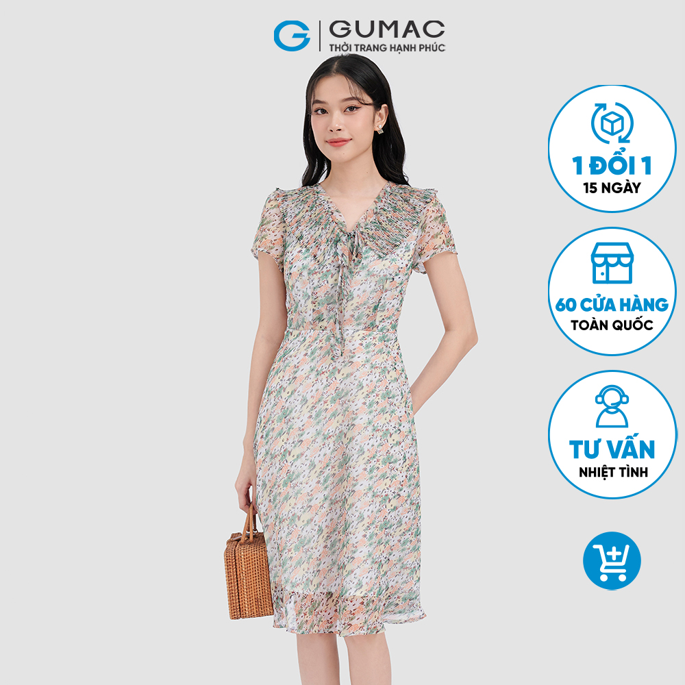 Đầm cổ V xếp ly DC12049 thời trang GUMAC