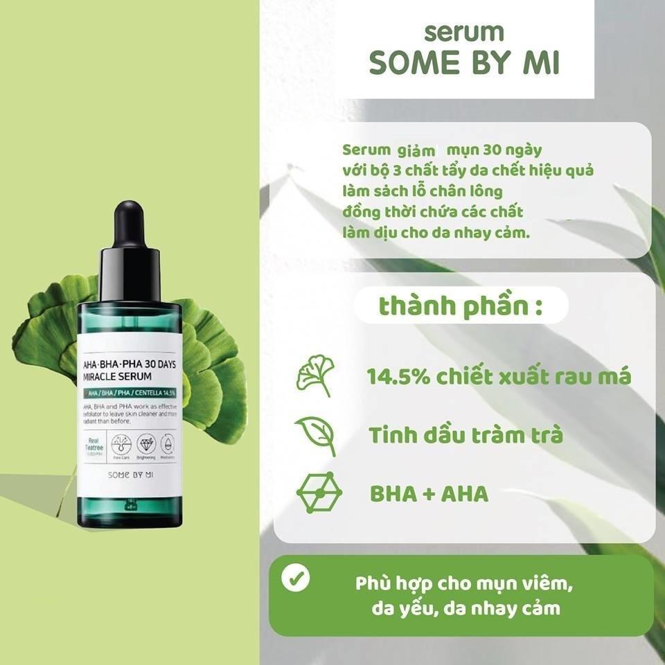 Combo Hỗ Trợ Giảm Mụn, Điều Tiết Bã Nhờn Some By Mi AHA-BHA-PHA 30 Days Miracle (SRM 100ml + Serum 50ml)