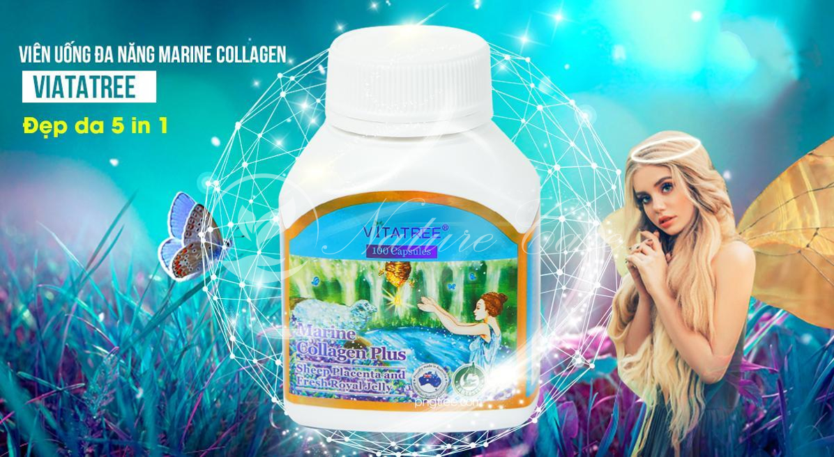 Collagen kết hợp nhau thai cừu và sữa ong chúa Vitatree Marine Collagen Plus Giúp đẹp da, mượt móng, dày tóc, mờ vết thâm tám, tàn Nhang, hỗ trợ xương khớp - QuaTangMe Extaste