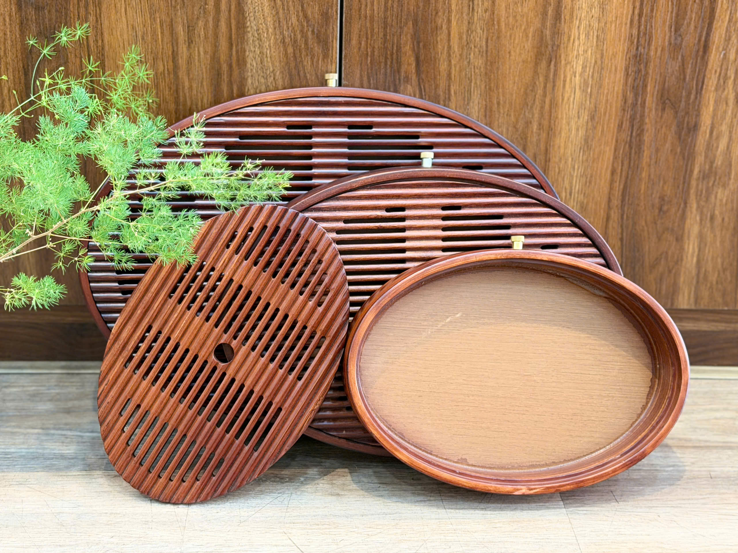 KHAY TRÀ OVAL "TINH THẦN" - TRE HUN KHÓI - SIZE TRUNG 36X25.5X5 CM - KHAY TRÀ BỀN BỈ - WOOD TEA TRAY