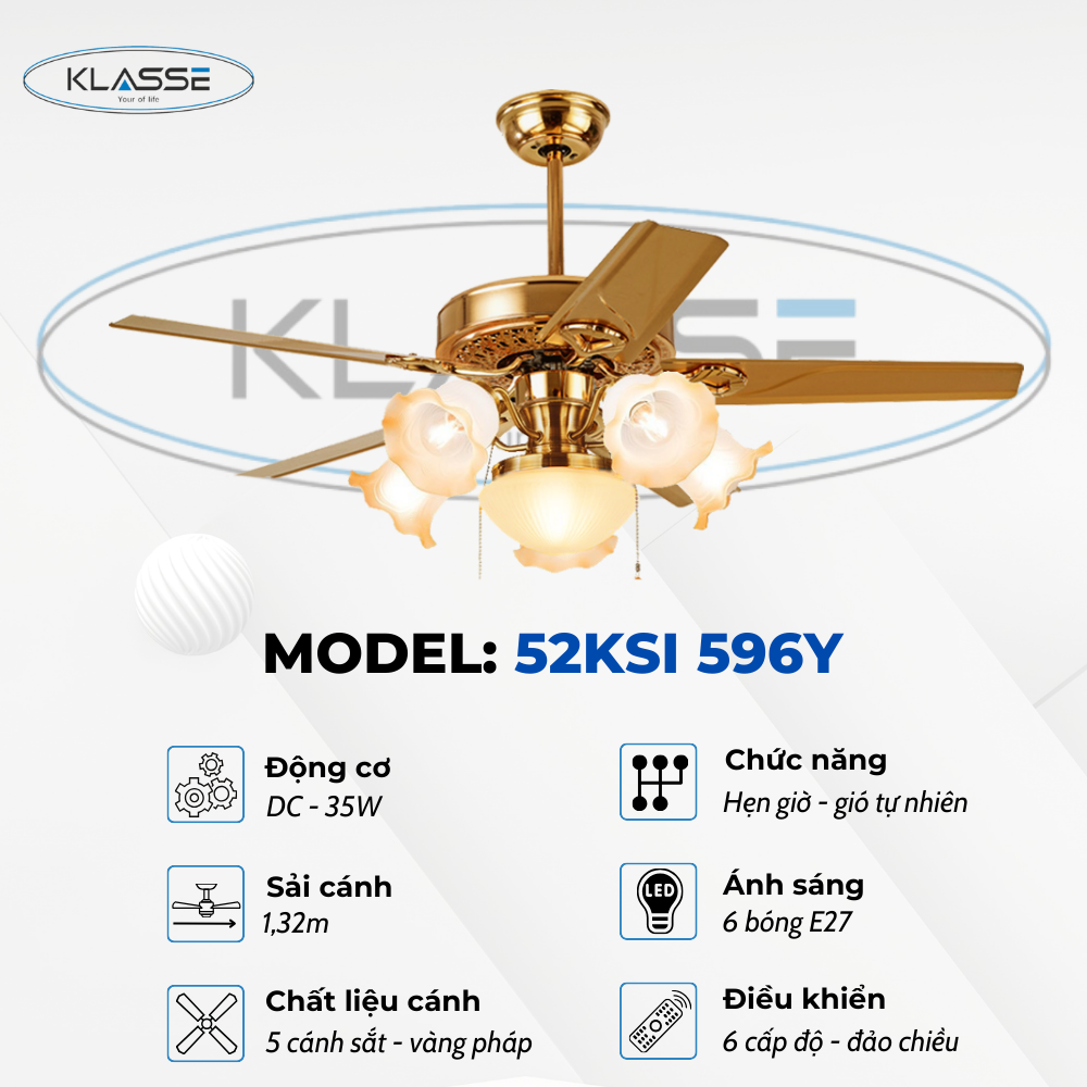 Quạt trần chùm đèn Klasse 52KSI 596Y Hàng chính hãng
