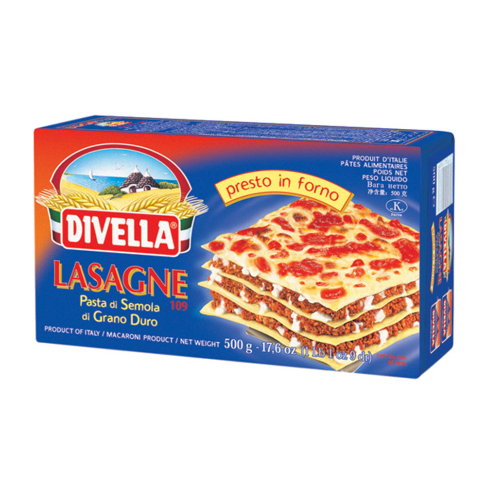 Mì lá Divella Lasagne số 109 – hộp xanh không trứng 500g