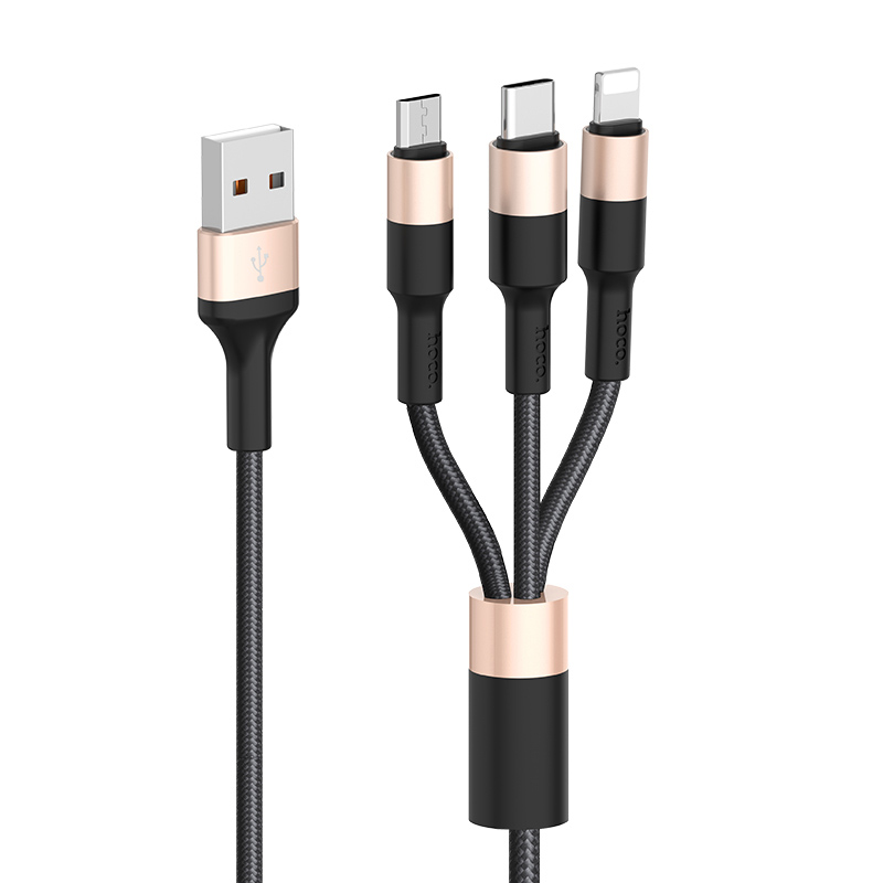 Cáp Sạc X26 Xpress 3 Trong 1 Cho Dây Bọc Nylon Micro-USB Type-C 1m Hoco X26 - Hàng Chính Hãng