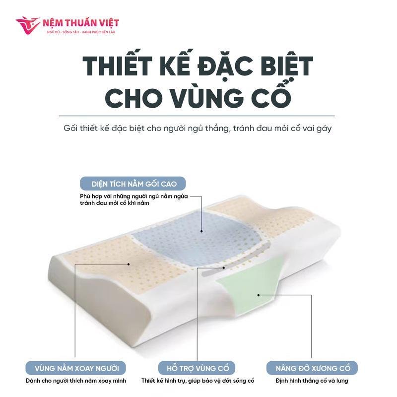 Gối cao su công thái học Nệm Thuần Việt - Chống đau cổ vai gáy, chống ngủ ngáy, hỗ trợ ngủ nhanh