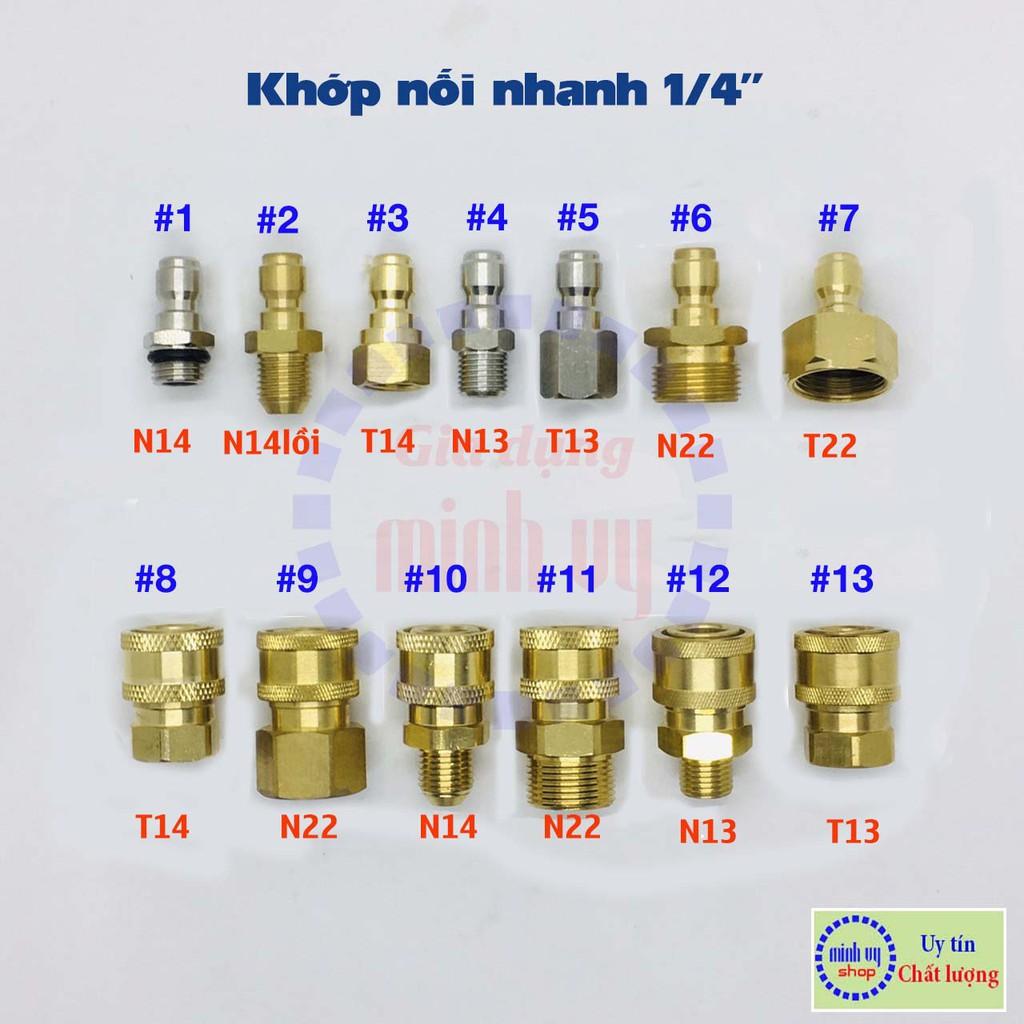 Khớp nối nhanh 1/4" ren 13mm 14mm 18mm 22mm dành cho may rua xe cao ap gia dinh mini