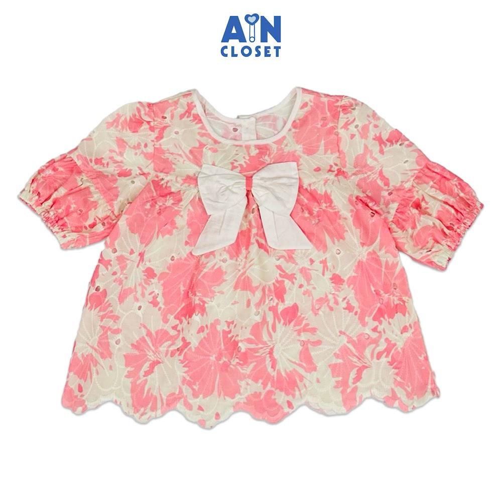 Áo Sơ mi Trắng Ngắn tay bé gái họa tiết Hoa Hồng Cotton Thêu - AICDBGSMPITL - AIN Closet